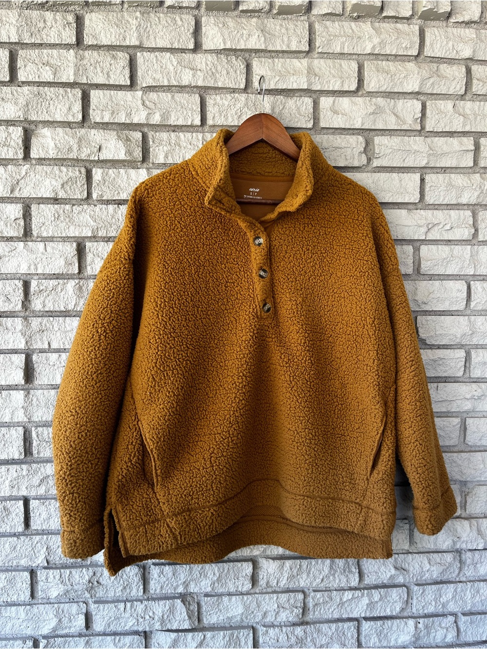 Aerie Oversized Marigold High Neck Fleece Pullover Size Small